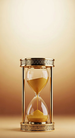 Hourglass on brown background with copy space. Time management concept.の写真素材
