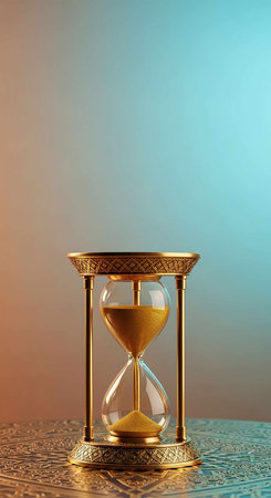 Hourglass on blue background. Time passing concept. 3d rendering