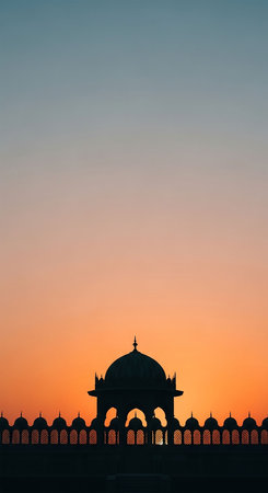 Silhouette of mosque at sunset in Jaipur, Indiaの写真素材