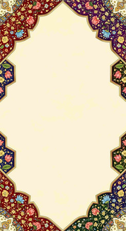 Oriental vintage frame with flowers and leaves. Vector illustration.