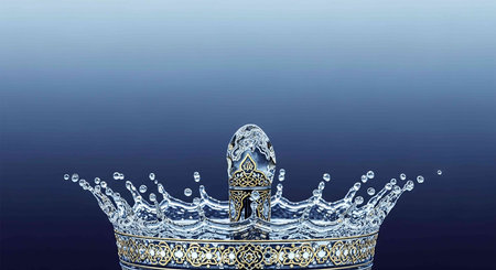 Illustration of a crown on a blue background with space for textの写真素材