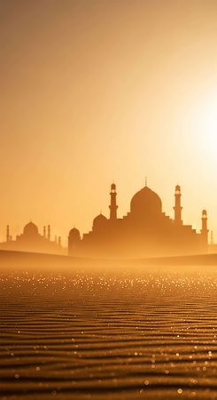 Silhouette of mosque at sunset.の写真素材
