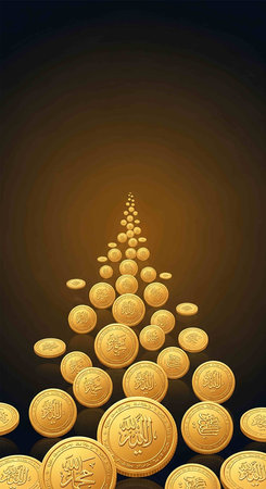 Golden christmas tree made of gold coins on a dark background.の写真素材