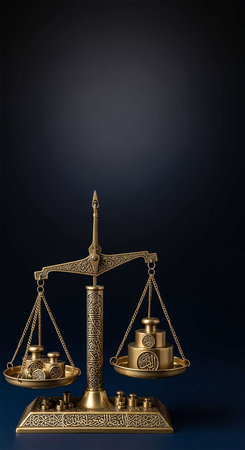Old scales of justice on a dark blue background. 3d renderingの写真素材