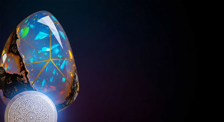 Easter egg with ornament on dark background. 3D illustration.