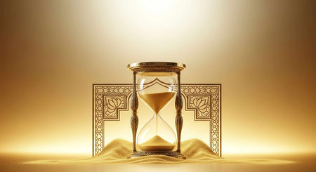 Hourglass on golden background. Time concept. 3D Rendering