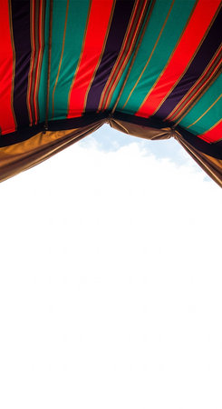 Circus tent with blue sky background, top view of tent.の写真素材