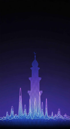 abstract background with mosque and digital sound wave. Vector illustration.の写真素材