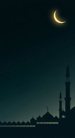 Ramadan Kareem background with mosque and moon. Vector illustration.の写真素材