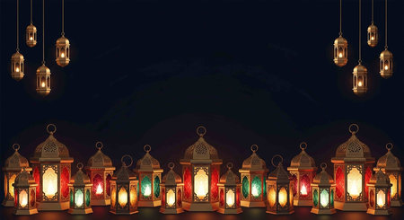 Ramadan Kareem greeting card with arabic lanterns.