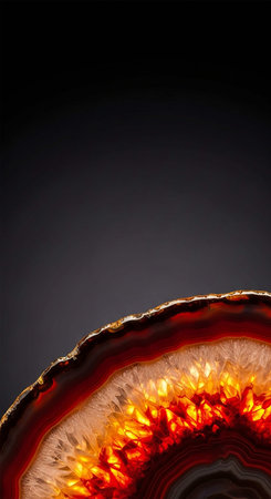 Macro shooting of natural mineral rock specimen - polished Agate gemstone on black background.の写真素材