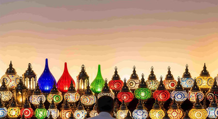 Colorful lanterns for sale at the Grand Bazaar in Istanbul, Turkey