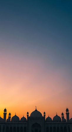 Silhouette of a mosque at sunsetの写真素材