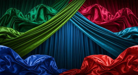 Colored satin fabric with folds. Wavy silk background. 3d renderingの写真素材