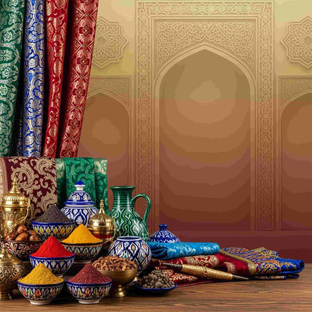 Colorful oriental background with arabic ornaments and spices