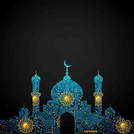 Ramadan Kareem background with mosque and crescent moon. Vector illustrationの写真素材