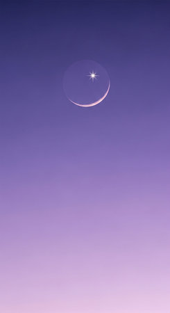 Moon and stars in the night sky. Horizontal orientation. Copy space.の写真素材