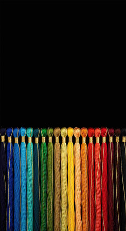 Colorful sewing threads isolated on black background. Close-up.