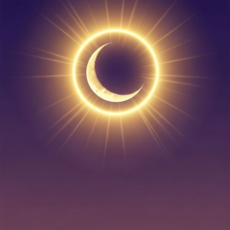 Illustration of the moon with the sun in the night sky.の写真素材