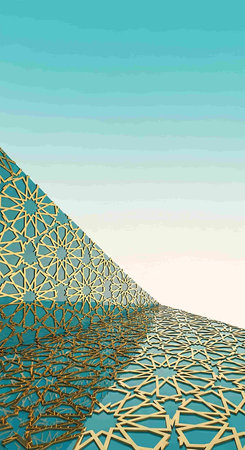 3D illustration of islamic geometric pattern in blue and gold