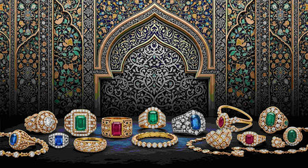 Illustration of a set of jewelry on a background of the mosqueの写真素材