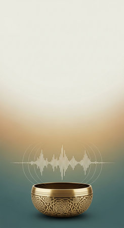 golden bowl with sound wave background, eps10 vector illustrationの写真素材