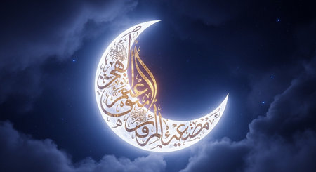 Ramadan Kareem background with crescent moon and starry skyの写真素材