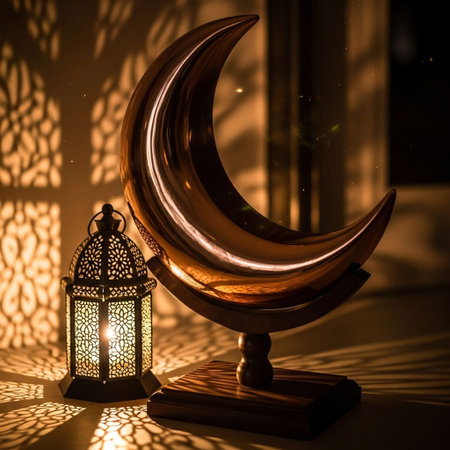 Ramadan Kareem greeting card. Ramadan Kareem lantern and crescent moon.の写真素材
