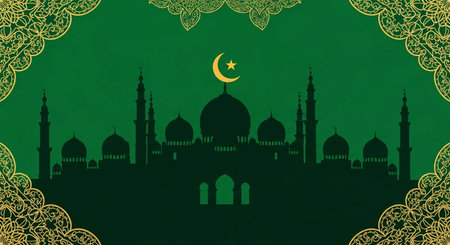 Ramadan Kareem background with mosque and crescent moon. Vector illustrationの写真素材