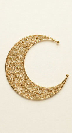 Golden crescent moon on a white background. Ramadan Kareem.