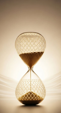 Hourglass with flowing sand, conceptual image of time passing through time