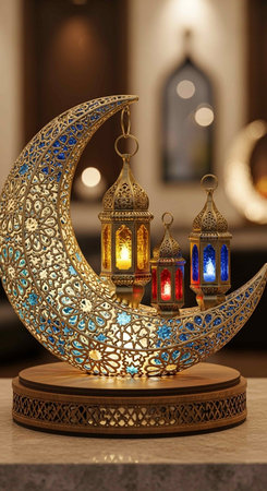 Lanterns on the crescent moon for Ramadan Kareem