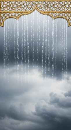 Arabic window with raindrops on cloudy background. 3d renderingの写真素材