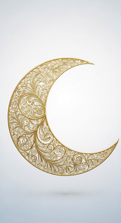 Golden crescent moon with ornament on a white background. Vector illustration.の写真素材