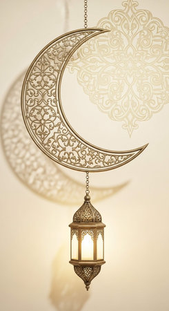 Ramadan Kareem background with crescent moon and arabic lantern