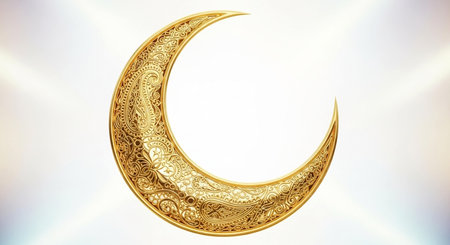 golden crescent moon on a white background. 3D renderingの写真素材