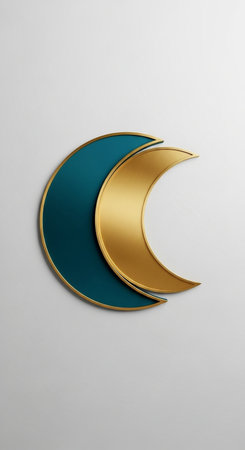 Golden and blue crescent moon on white background. 3d renderingの写真素材
