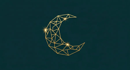 Luxury geometric crescent moon in a low poly style.の写真素材