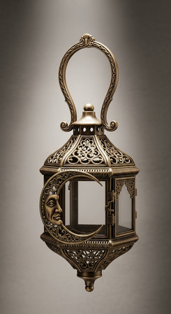 Vintage lamp in oriental style on gray background. 3d rendering