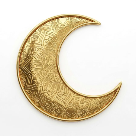 golden crescent moon on white background. 3d illustration.の写真素材