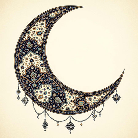 Ramadan Kareem greeting card with ornate crescent moon.の写真素材