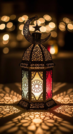 Lantern for Ramadan Kareem on the table in a restaurant