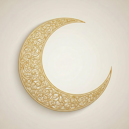 Ramadan Kareem greeting card with golden crescent moon. Vector illustration.の写真素材