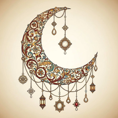 Ramadan Kareem background with crescent moon and lanterns.の写真素材
