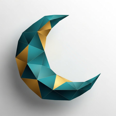Abstract geometric background with crescent moon. 3d vector illustration.の写真素材