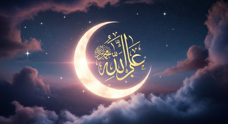 Illustration of Ramadan Kareem background with crescent moon and stars