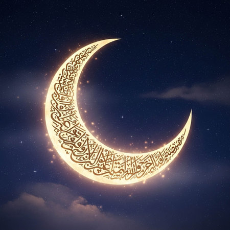 Ramadan Kareem background with crescent moon and stars. Vector illustration.の写真素材