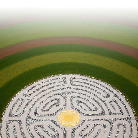 Aerial view of a circular path in the middle of a fieldの写真素材