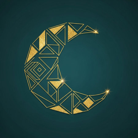 Crescent moon with gold ornaments. 3D illustration.の写真素材