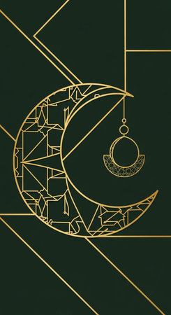 Ramadan Kareem greeting card with crescent moon and arabic calligraphyの写真素材